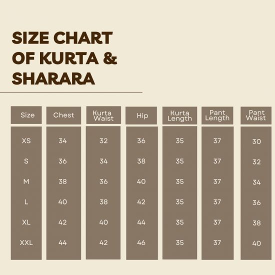 Size Chart- Sharara Cotton Suit Set