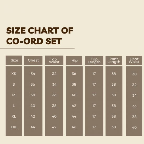Size Chart- Co-ord Set - Blue