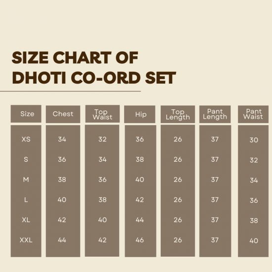 Size Chart- Dhoti Co-ord Set