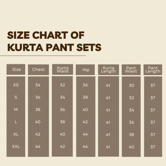 Size chart- Bandhani Cotton Suit Set